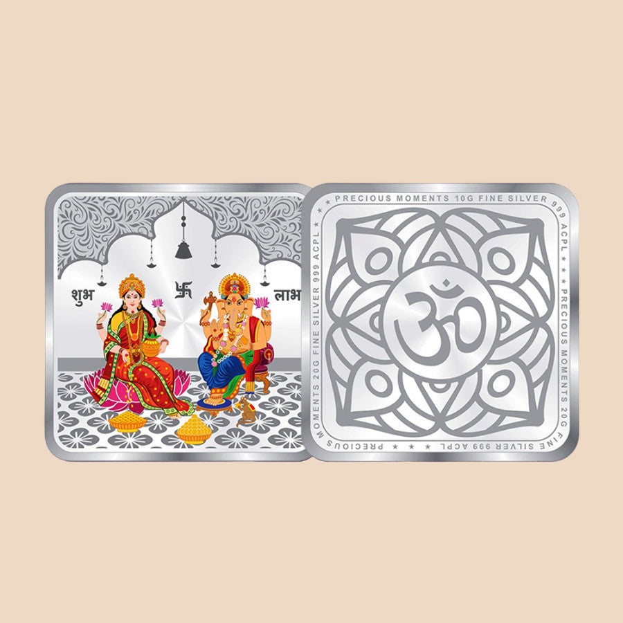 Silver card with religious figures and symbols on a purple background