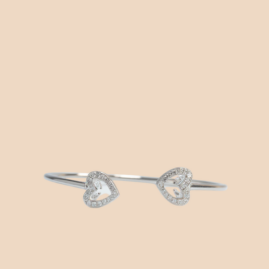 925 Sterling Silver Open Heart CZ Bangle Bracelet