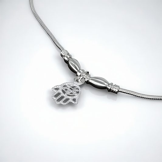 925 Sterling Silver Hamsa Hand Anklet Pair for Women