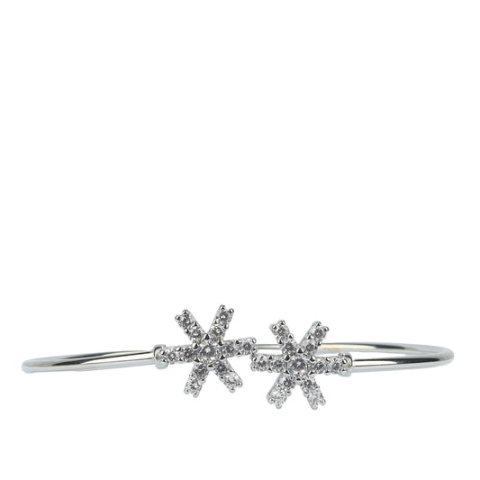 925 Sterling Silver Twin Starburst CZ Open Bangle Bracelet