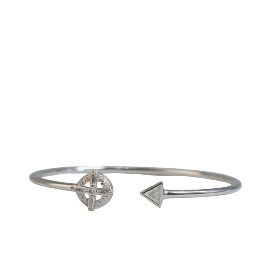 925 Sterling Silver Compass & Arrow CZ Open Bangle Bracelet
