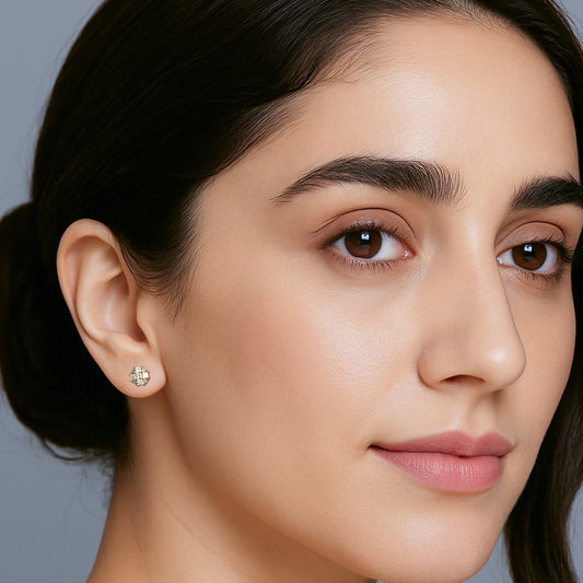 925 Sterling Silver Gold-Plated CZ Cluster Stud Earrings