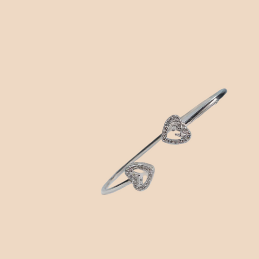 925 Sterling Silver Open Heart CZ Bangle Bracelet