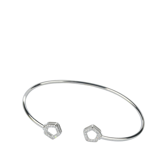 925 Sterling Silver Twin Geometric CZ Open Bangle Bracelet