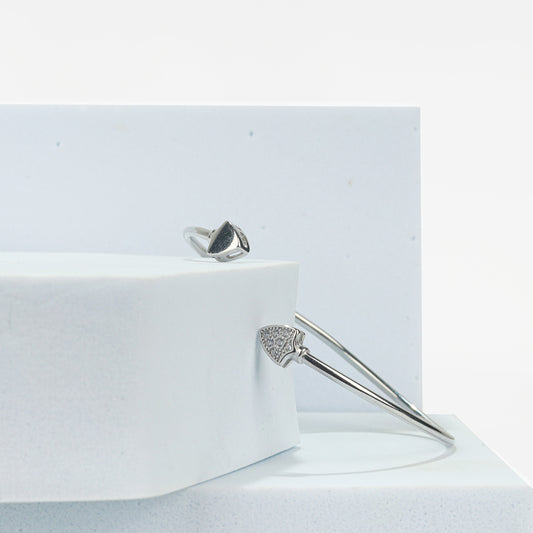 925 Sterling Silver Arrowhead CZ Open Bangle Bracelet