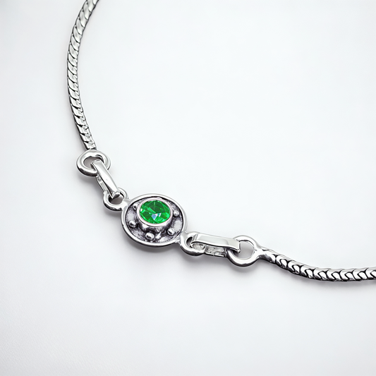 925 Sterling Silver Green Stone Classic Anklet Pair for Women