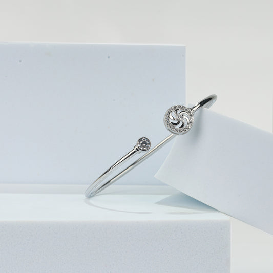 925 Sterling Silver Spiral CZ Open Bangle Bracelet