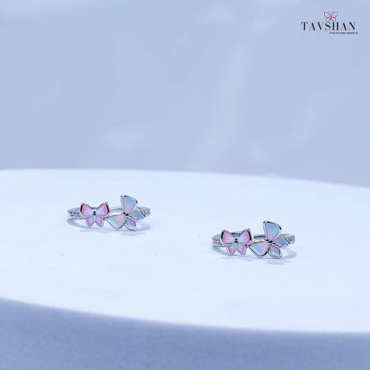 Trendy 925 Silver Adjustable Toe Ring – Butterfly & Floral Enamel Design