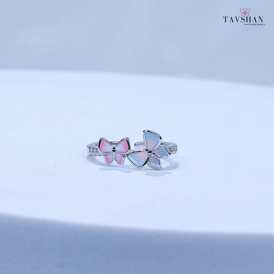 Trendy 925 Silver Adjustable Toe Ring – Butterfly & Floral Enamel Design