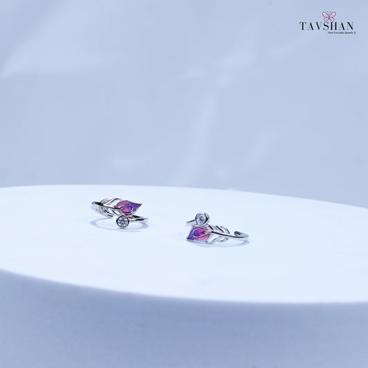 Elegant Sterling Silver Adjustable Toe Ring – Leaf Design with Enamel & Stone Accent