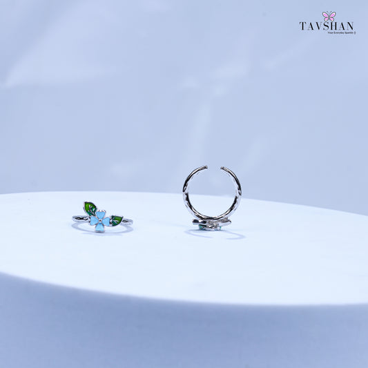 Stylish Sterling Silver Flower Toe Ring – Two Colored Leaves & Adjustable Fit