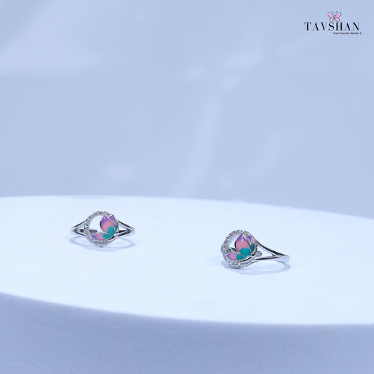 Charming Sterling Silver Toe Ring – Pink & Teal Enamel, Sparkling Finish