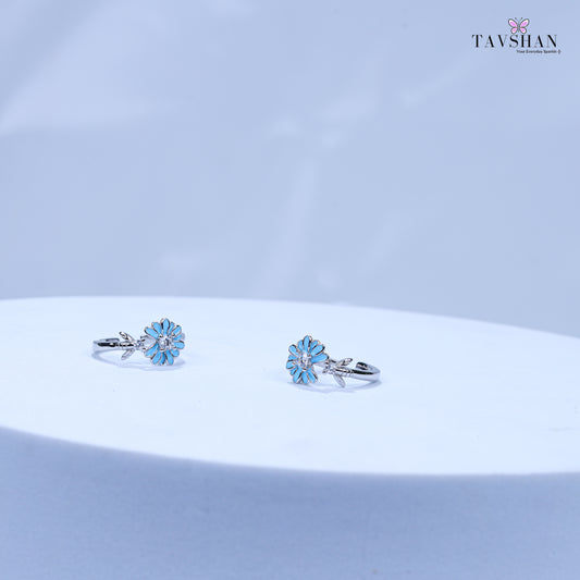 925 Sterling Silver Adjustable Toe Ring – Blue Floral Enamel with Sparkle Stone