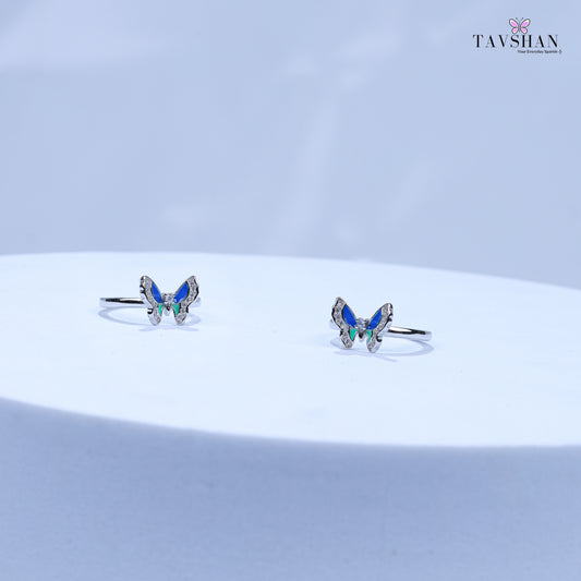 925 Sterling Silver Adjustable Toe Ring – Blue Enamel Butterfly with Sparkling Stone Accents