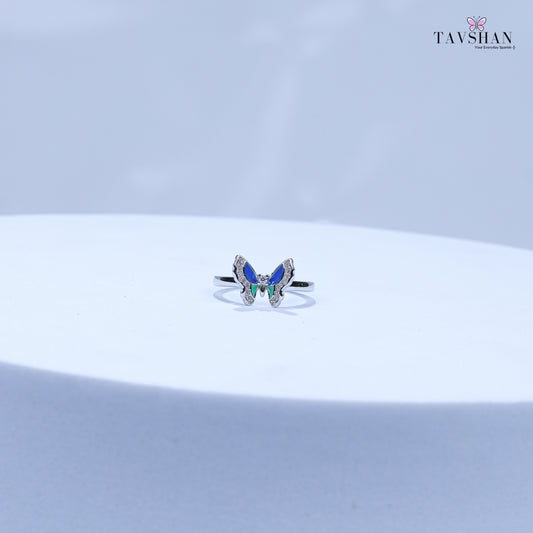 925 Sterling Silver Adjustable Toe Ring – Blue Enamel Butterfly with Sparkling Stone Accents