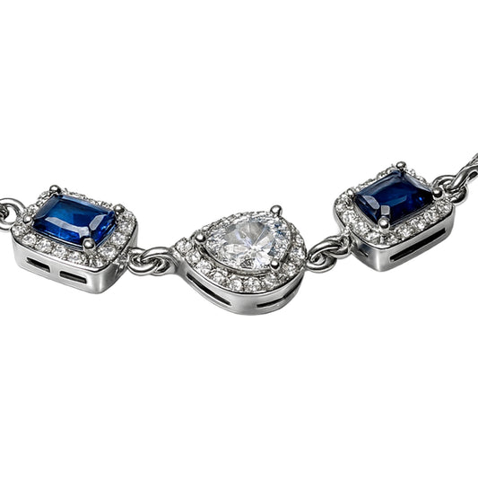 925 Sterling Silver Sapphire Blue & Pear-Cut CZ Bracelet