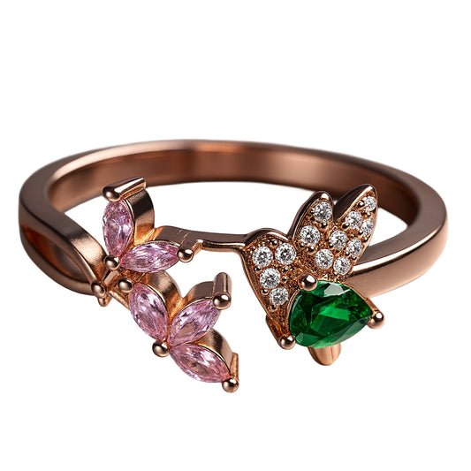 925 Sterling Silver Rose Gold Hummingbird Ring