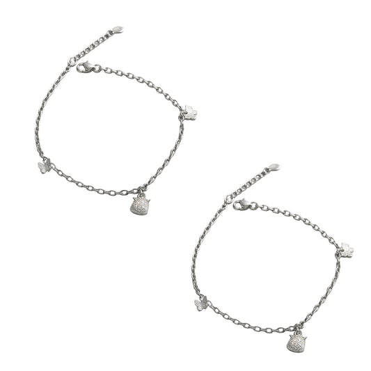 Butterfly & Charm Silver Anklet