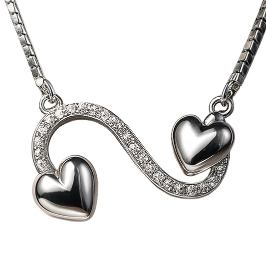 Double Heart Pendant Necklace in 925 Sterling Silver with CZ – Symbol of Love & Togetherness