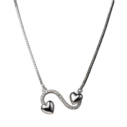 Double Heart Pendant Necklace in 925 Sterling Silver with CZ – Symbol of Love & Togetherness