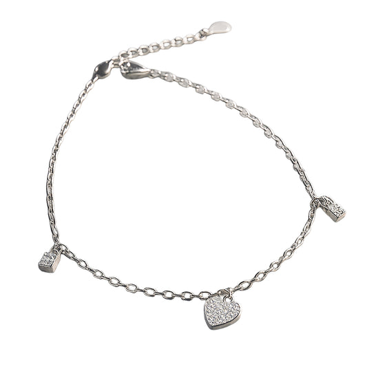 Silver Heart Charm Anklet