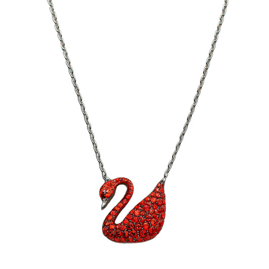 Red Swan Pendant Necklace in 925 Sterling Silver with Sparkling Crystals