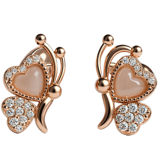 925 Sterling Silver Rose Gold Plated Butterfly Heart Earrings with CZ Stones