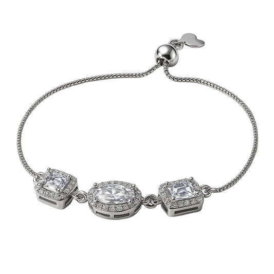 925 Sterling Silver Three-Stone Adjustable Bracelet