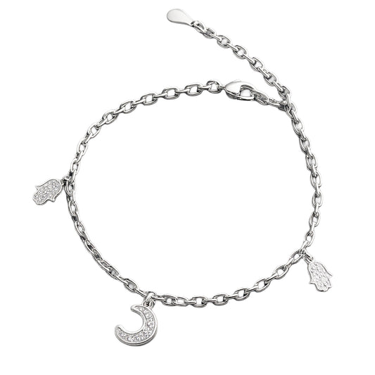 Silver Moon & Owl Charm Anklet