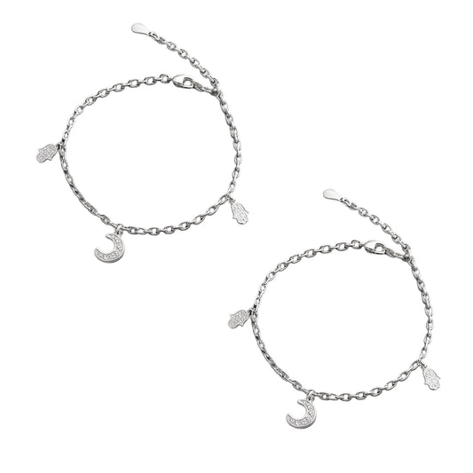 Silver Moon & Owl Charm Anklet