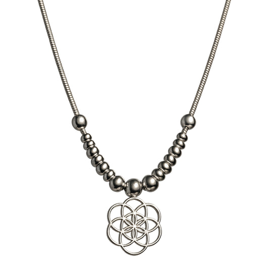 925 Sterling Silver Geometric Floral Pendant Necklace