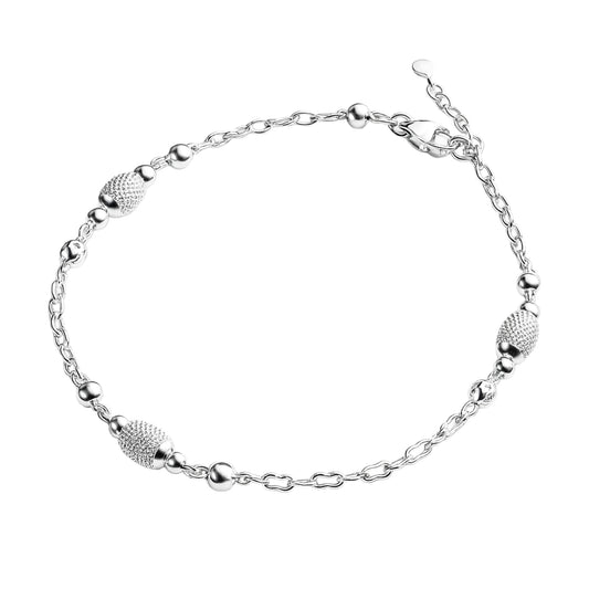 Silver Textured Bead Anklet
