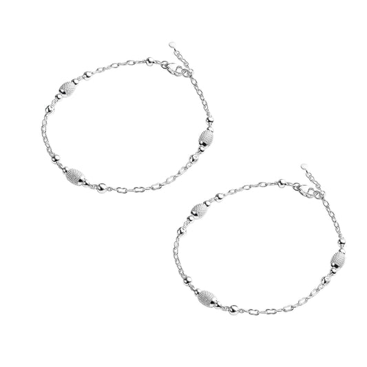 Silver Textured Bead Anklet