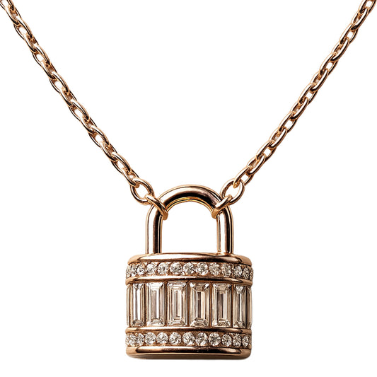 Mini Lock Pendant Necklace in 925 Sterling Silver with Rose Gold Finish