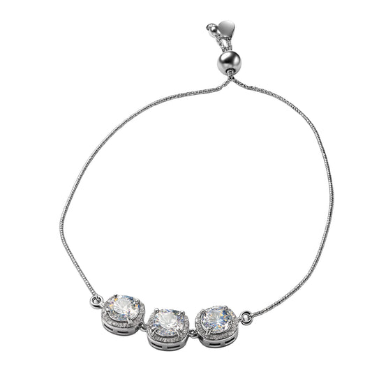 925 Sterling Silver Triple Halo CZ Adjustable Bracelet