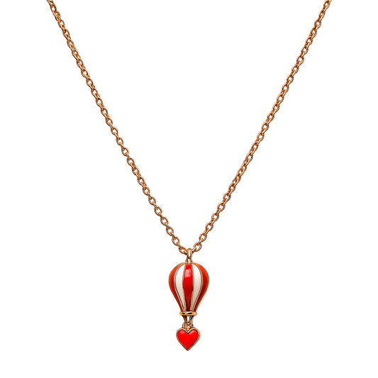 Hot Air Balloon Pendant Necklace in 925 Sterling Silver with Red Enamel & Rose Gold Finish