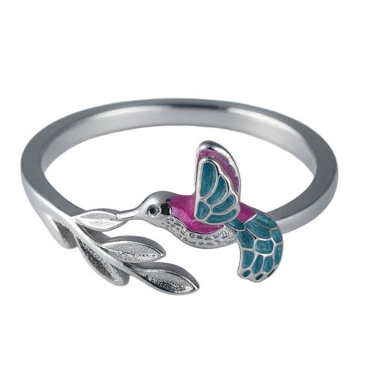 925 Sterling Silver Enamel Hummingbird Ring