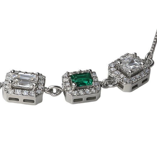 925 Sterling Silver Emerald-Cut CZ Trio Bracelet