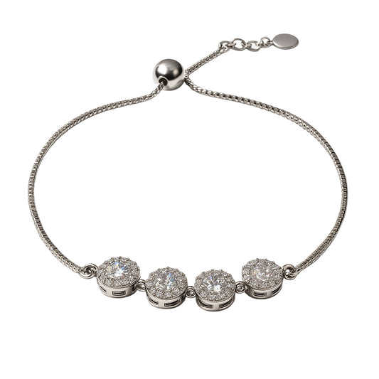 925 Sterling Silver Four-Stone Halo CZ Bracelet