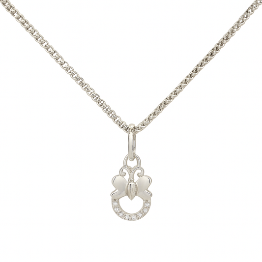 Silver necklace with a butterfly pendant on a white background