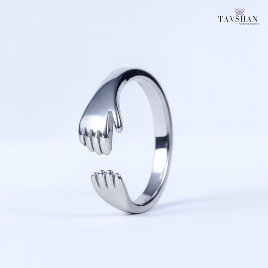Embrace Hands Hug Design - 925 Sterling Silver Adjustable Ring