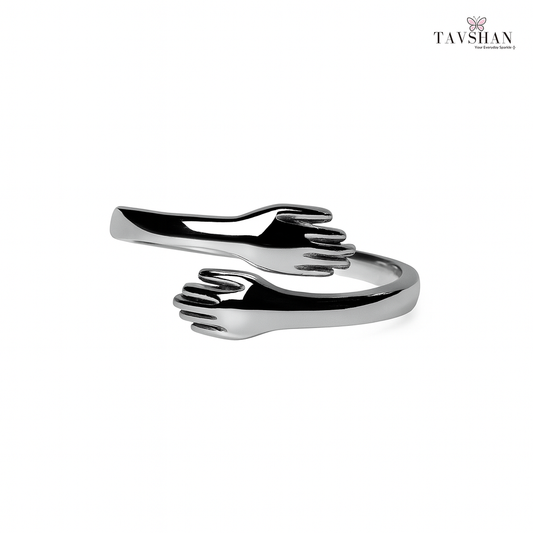 Embrace Hands Hug Design - 925 Sterling Silver Adjustable Ring