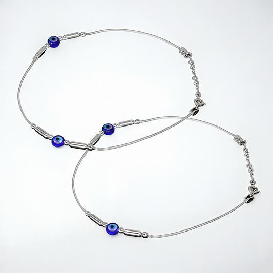 925 Sterling Silver Dual Evil Eye Anklet Pair for Women