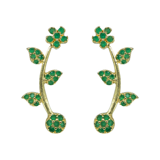 Green Floral Vine Ear Cuff / Bluetooth Earring – Gold Plated 925 Sterling Silver