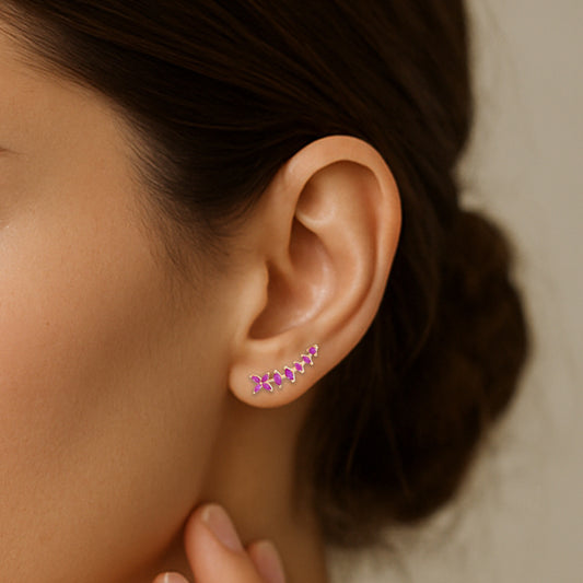 Pink Marquise Floral Vine Ear Cuff / Bluetooth Earring – Gold Plated 925 Sterling Silver