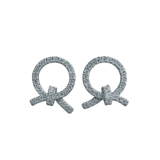 925 Sterling Silver Bow Circle Stud Earrings with CZ Stones