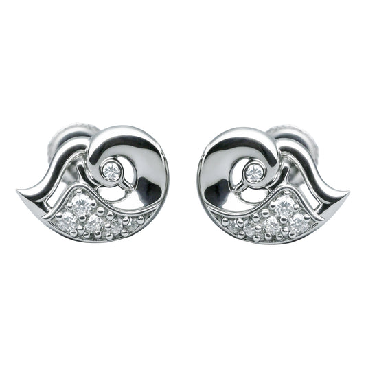 925 Sterling Silver Wave Stud Earrings with Zircon Stone Accents