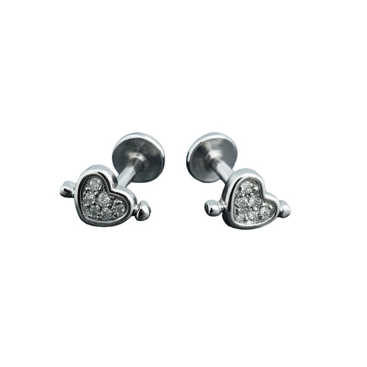 925 Sterling Silver Heart Stud Earrings with Zircon Stones
