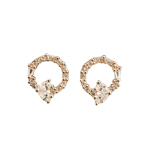 Gold-Plated Circular Stud Earrings with Zircon Crystals
