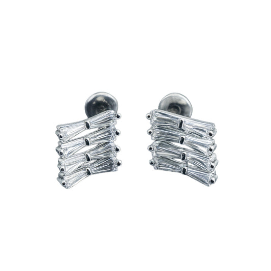 925 Sterling Silver Stacked Baguette Stud Earrings